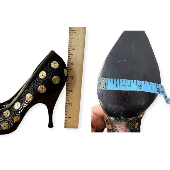 Rare Vintage David Evins Black Lace Heels – Hand-Painted Soles, Size 6B - Picture 12 of 13